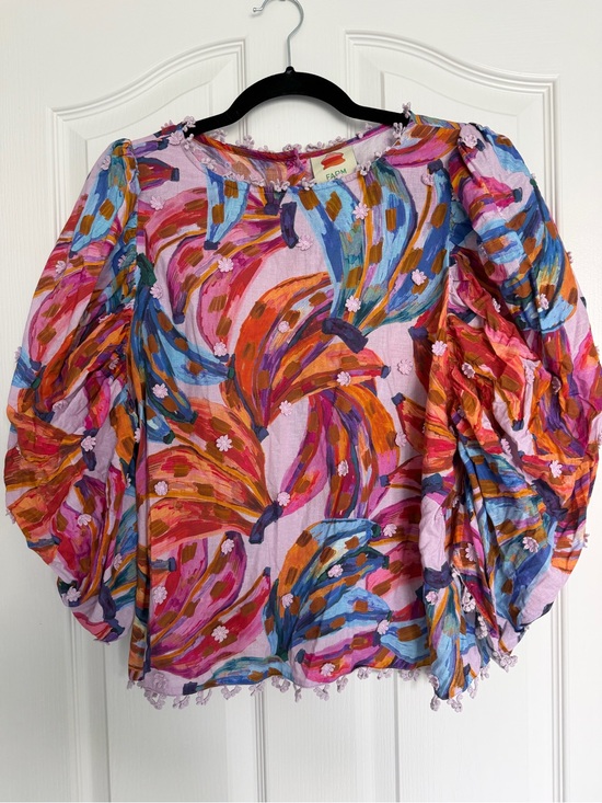 FARM Rio Tops - FARM Rio Colored Bananas Puff-Sleeve Blouse